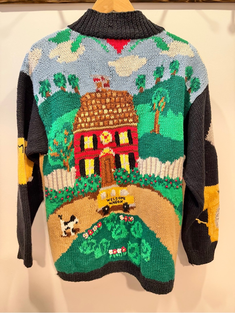 VINTAGE 90s THE EAGLES EYE Hand Knit Cottagecore House For Sale Cardigan - Picture 2 of 10